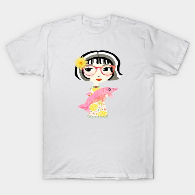 Girl with Pink Dolphin / Maisie & Moon T-Shirt by tracey